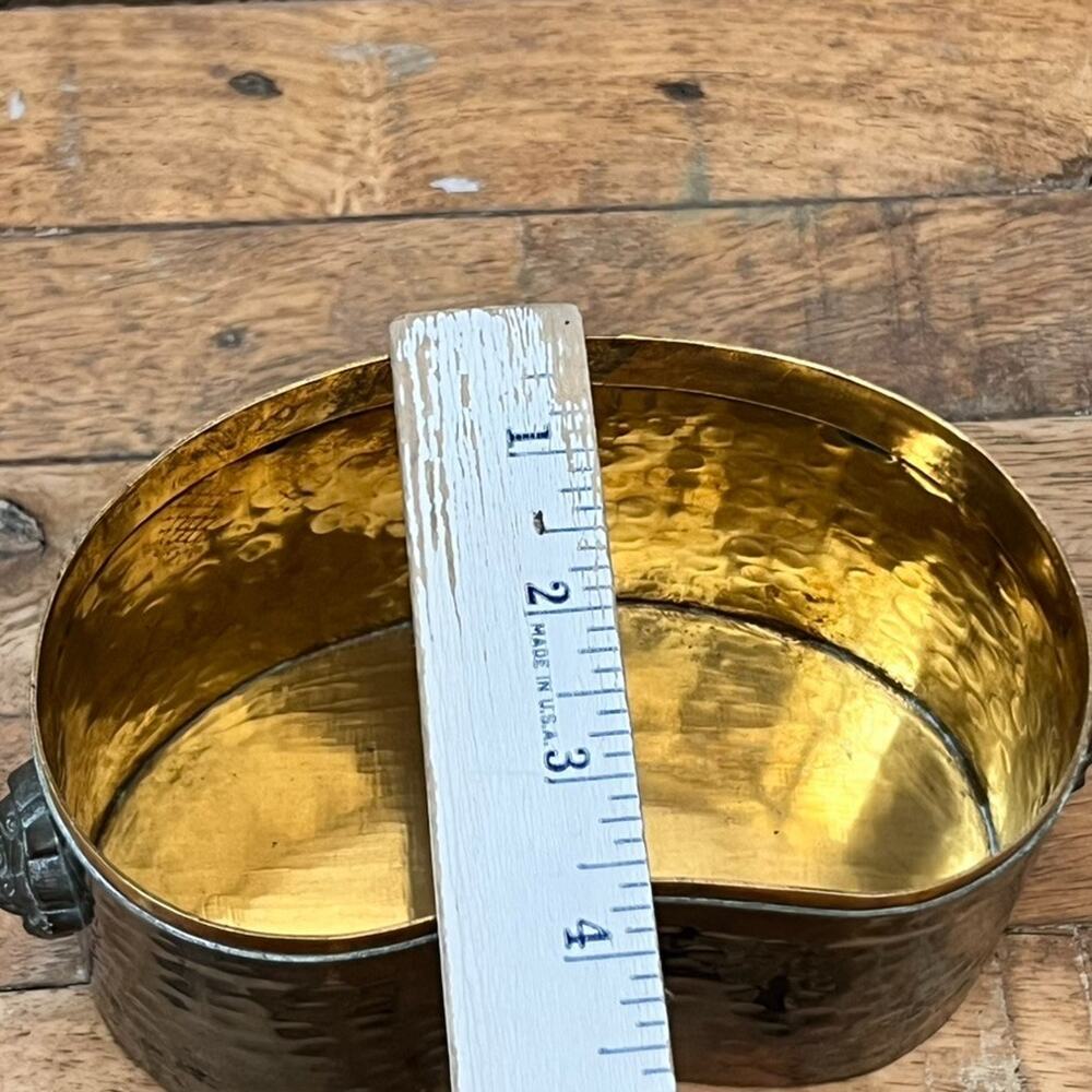 Vintage Hammered Brass Planter 6" Small Rose Emblems - Picture 8 of 11